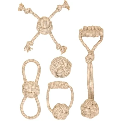 Image de La Cordeline Lot 5 Jouets Chien Corde Coton Chanvre Naturel, à Macher, Jouet interactif pour Chiots