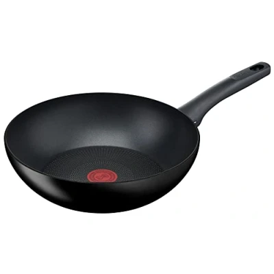 Image de Tefal G28819 Hard Titanium On Poêle wok 28 cm Aluminium Revêtement antiadhésif sans danger Indicateur de température Convient à tous les types plaques cuisson Compatible avec induction