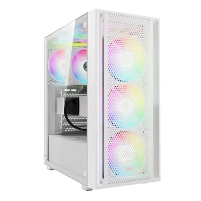 Image de GAMDIAS Aura GC2 Elite ARGB Boîtier PC Gamer ATX Tour Moyenne, Panneau Frontal en Maillage pour Le Flux d&#039;air, 4 Ventilateurs de 120 mm Inclus, Latéral Verre Trempé, Blanc
