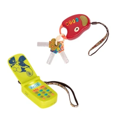 Image de B. toys Jeu de clés Voiture et téléphone Portable Ensemble sensoriel 2 pièces Jouet développement pour bébés, Tout Petits Touches Rouges Vert 10 Mois Plus FunKeys +