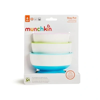 Image de Munchkin Lot de Bols Enfant avec Ventouse Stay Put, d’Apprentissage, Assiette pour Bébé dès 6 mois, Vaisselle sans BPA, 1er Repas, Compatible Micro Ondes/Lave Pack 3