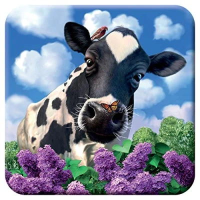 Image de 3D LiveLife sous Verre en Liège Vache Curieuse de Deluxebase. Dessous lenticulaire Ferme. Antidérapant avec Illustrations Originales Licence L&#039;Artiste renommé Jerry LoFaro