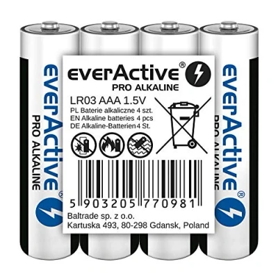 Image de everActive Lot de 4 piles AAA Pro Alkaline Micro LR03 R03 1,5 V Haute performance 10 ans
