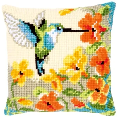 Image de Vervaco Kit coussin au point de croix Colibri avec fleurs Multicolore ,