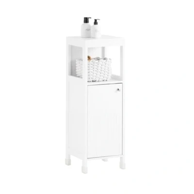 Image de SoBuy Meuble Bas Salle de Bain Demi Colonne Rangement Armoire Toilette WC avec Porte, 1 Compartiment Ouvert et 2 Étages, L30cm x P30cm H89cm, Blanc, BZR186 W