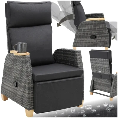 Image de Chaise longue TECTAKE Fauteuil en rotin PESCARA avec cadre aluminium dossier et repose pied réglables Gris