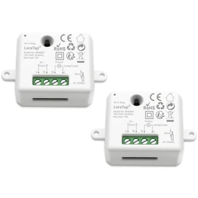 Image de LoraTap Lot de 2 modules relais WiFi Smart Home Switch avec minuterie et télécommande via téléphone portable pour domotique DIY Montage encastrement Compatible Google