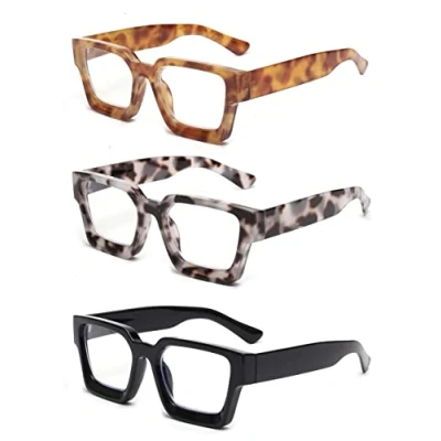 Image de JM Lot de 3 Montures Lunettes Carrées, Lecteur d&#039;ordinateur Bloquant la Lumière Bleue pour Femme Homme