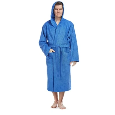 Image de Arus Pacific Peignoir de Bain homme, à capuche, Longueur mollet, en éponge, doux et léger,100% Coton, bleu roi, taille homme: L, unisexe: L XL