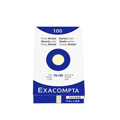 Image de Exacompta Réf. 13320B Étui de 100 fiches bristol unies non perforées format 74 x 105 mm compatibles avec imprimante jet d&#039;encre, laser et photocopieur couleur jaune