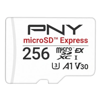 Image de PNY microSD™ Express Carte mémoire microSDXC UHS I U3 V30 A1 256 Go,jusqu&#039;à 890/750 Mo/s en Lecture/écriture, idéale pour Les appareils compatibles microSD comme la Nintendo Switch 2
