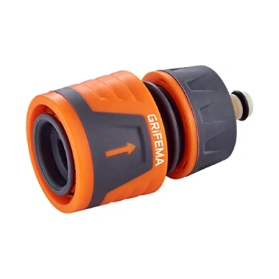 Image de GRIFEMA GE1202, Raccord Tuyau D&#039;arrosage Connecteur Rapide 1/2 Pouces 13 mm, Connecteurs de et Robinet, avec fonction d&#039;arrêt d&#039;eau, Orange, Exclusivité Amazon