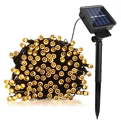 Image de Lamker 5M 50LED Guirlandes Lumineuses Solaires Exterieure Étanche 8 Modes Blanc Chaud Lumière Guirlande pour Jardin Terrasse Balcon Fenêtre Clôture Arbre Mariage Fairy Lights Lumineuse Décoration