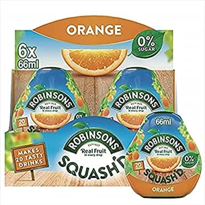 Image de Robinsons Squash&#039;D 0 % sucre Véritable courge de fruits Faible teneur en calories Orange Pour 20 boissons par paquet 6 paquets 66 ml