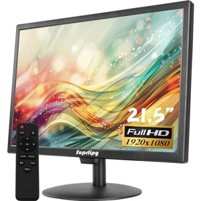 Image de Suprlipy 21,5 Pouces FHD Mini écran d&#039;affichage LCD 1920x1080 60Hz 16:9 BNC VGA HDMI AV avec entrée USB Haut Parleur intégré pour caméra de sécurité CCTV DVR PC Console Jeu