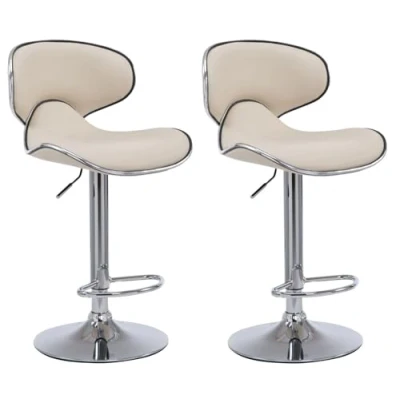 Image de CLP Lot De 2 Tabourets Bar Las Vegas V2 en Similicuir I Set Chaises Hautes avec Piètement Et Repose Pieds Métal Hauteur Réglable, Couleur:crème, Couleur du Cadre:Chrome
