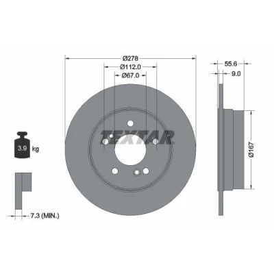 Image de TEXTAR 92032700 Disque de frein 278 9 05/07 112 plein sans boulon fix roue, moyeu roue MERCEDES BENZ: Classe C Berline, CLK Coupe