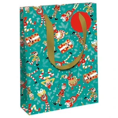 Image de Eurowrap X 34647 2C Un lot De 6 Sacs Cadeaux Excellia Format large 26,5x14x33 cm 210g Motif : Lutins Noël Idéal pour Jeux Société, Puzzles,
