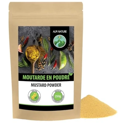 Image de Poudre de moutarde (250g), 100% naturelle à partir graines moutarde, séchées et moulues doucement, sans additifs, végétalienne