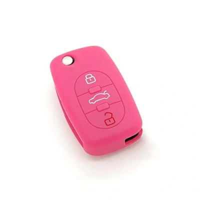 Image de housse de clé en silicone pour Audi A1 A3 A4 A5 A6 A8 TT Q7 3 boutons Rose