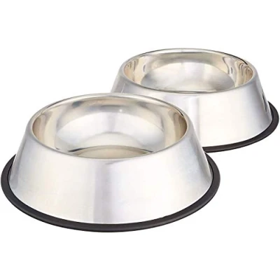 Image de Amazon Basics Comedero para perro (acero inoxidable, 2 comederos), Plateado, Lot de