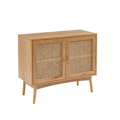 Image de BAÏTA Buffet INES Effet chêne et cannage rotin l90cm