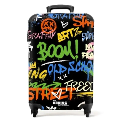Image de NoBoringSuitcases.com Valise Cabine, Valises, Bagages Pas Cher, 55x35x25cm, Petite Valise, Rigide, Cabine 55x35x25cm (Graffiti Multicolore)