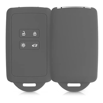 Image de kwmobile Accessoire Clé de Voiture Compatible avec Renault Smart Key 4 Bouton (Keyless Go Uniquement) Coque en Silicone Souple Embout Porte Gris foncé