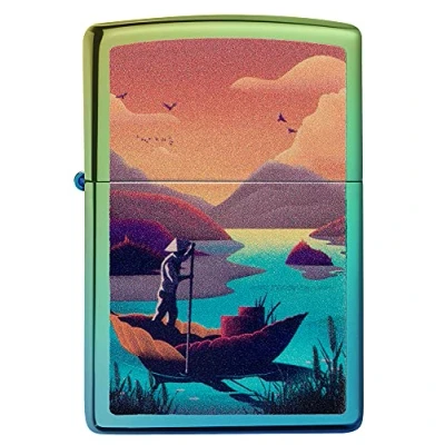 Image de Zippo Design de Bateau Feuille, Image en Couleur Bleu Vert hautement Poli Briquet tempête, Rechargeable, dans Une boîte Cadeau qualité High Polish Teal 49191 085658 Taille Unique