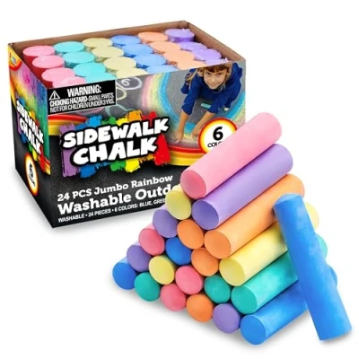 Image de JOYIN Lot de 24 Craies trottoir lavables non toxiques Jumbo pour écoles, jeux d&#039;art en plein air, peinture sur tableau noir, noir et aire