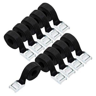 Image de Amazon Basics Lot de 10 sangles d’arrimage, longueur 2.5 m, largueur 25 mm, capacité d’arrimage 150 kg, conforme à la norme DIN EN 12195 2 Noir