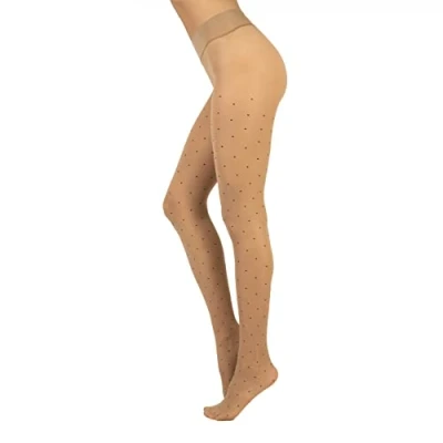 Image de CALZITALY Collant Voile, sans Coutures, Transparent, Femme 15 DEN Noir, Naturel, Bleu, Violet, Vert, Rouge, Pois S, M, L, XL, XXL Made in Italy (L Naturel Pois)