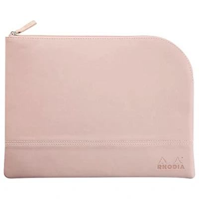 Image de RHODIA 116730C Pochette Zippée en Simili Cuir Touche de Rose Taille L (21 x 28 cm) Coutures Véritables Intérieur Tissu Orange Rangement Documents, Petites Fournitures