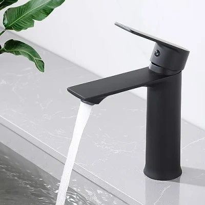 Image de HOMELODY Robinet Lavabo Noir Mitigeur Salle de Bain Vasque Lave Main eau chaude et froide Robinetterie Acier inoxydable