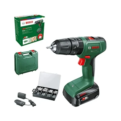 Image de Bosch Home and Garden Perceuse visseuse à percussion sans fil EasyImpact système 18V 40 (1 batterie 2,0 Ah, kit de fixation 173 pièces, dans coffret transport) Édition Amazon, Vert