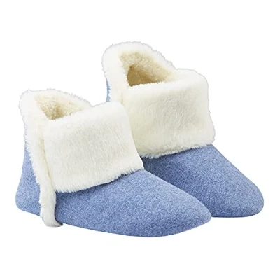 Image de DUNLOP Chaussons Femme, Chausson Botte Fantaisie Feutre Et Fourrure Avec Semelle Antidérapantes À Mémoire De Forme Intérieur Exterieur, 36 au 41 (39, Bleu, numeric_39)