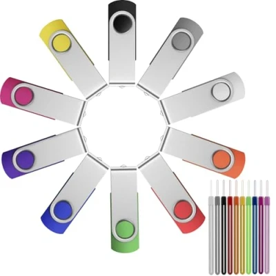 Image de Lot de 10 Clé USB 2.0 8 Go Clefs Pivotante Cle 8Go Pendrive Portable Lecteur Flash FEBNISCTE Drive Stockage Données Couleur Mixte Mémoire Stick avec Cordes