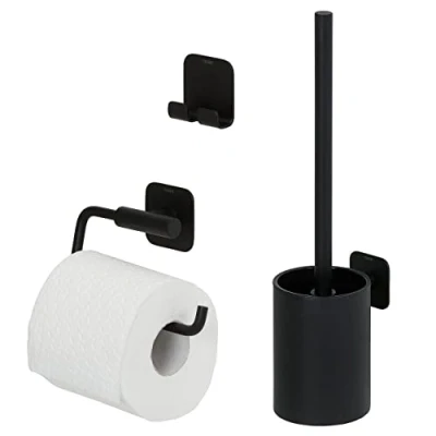Image de Tiger Colar Ensemble d&#039;accessoires de toilettes porte brosse WC rouleau papier toilette sans rabat Crochet serviette Noir