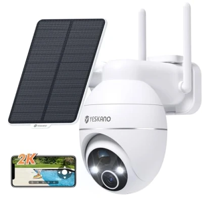 Image de YESKANO 2K Camera Surveillance WiFi Exterieure sans Fil Solaire 360 PTZ Caméra Exterieur Batterie 2,4 GHz, Vision Nocturne Couleur, Détection PIR, Audio Bidirectionnel (Blanc)