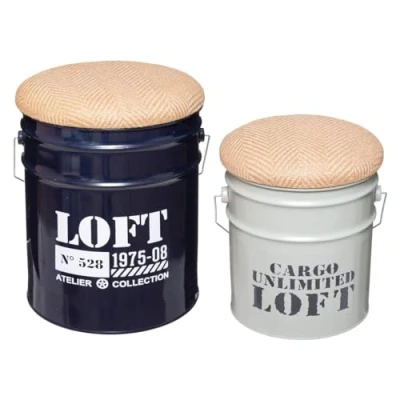 Image de Atmosphera Set de 2 poufs bidons Alfred métal