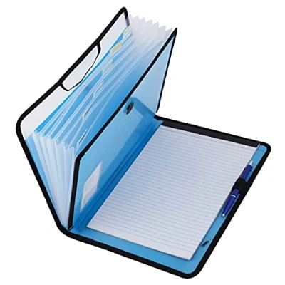 Image de D.RECT Porte documents en lot de 7 compartiments A4 Extensible Portable Avec élastique rond bouton fermeture Bleu