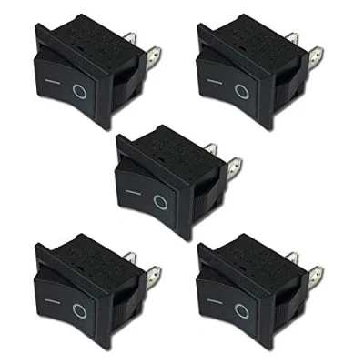 Image de Lot de 5 interrupteurs à bascule encastrables qualité supérieure On Off DIY AC 250 V 220 125 10 A 12 2 broches Noir Rectangle