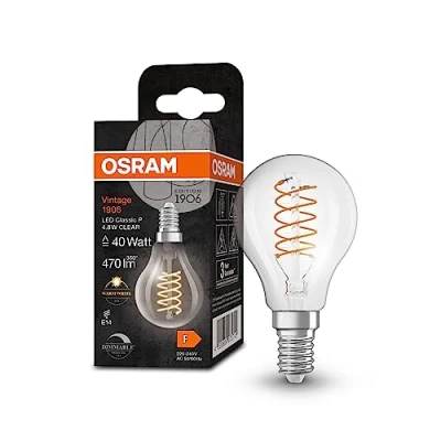 Image de OSRAM Vintage 1906® Classic P fil LED lampe, mini balle, e14, clear, 48W, 470lm, 2700k, lumière blanche chaude, dimmable, nouveau, consommation très faible, longue durée de vie, vie