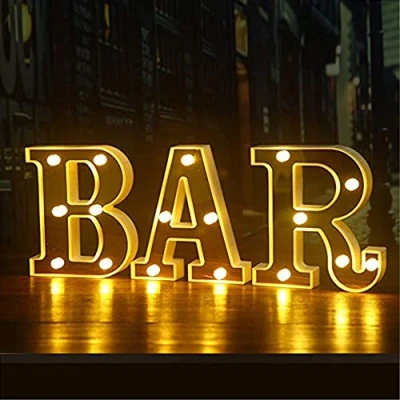 Image de SUQ Bar Lettres Lumineuses à LED Lampe, Alphabet Lumineux Lettre Decoration, Panneau de Lumineux, Alimentées Par Piles, pour Décoration Bar, Pub, Maison, Fête, Murale（bar doré）