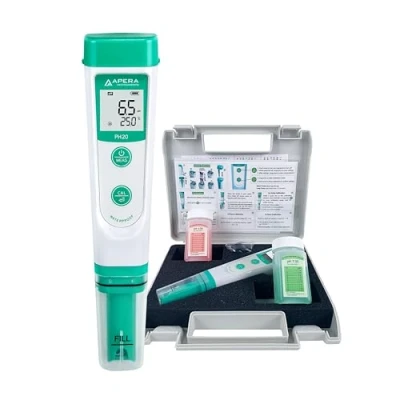 Image de Apera Instruments PH20, Testeur de poche, étanche, précision ±0,1 pH, plage pH 0 14, capteur température ± 0,5 C, kit complet