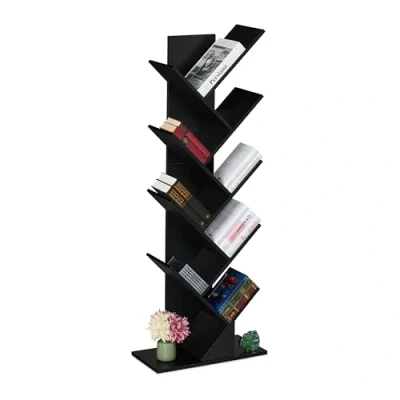 Image de Relaxdays Petite bibliothèque prenant la Forme d&#039;un Arbre, 9 Branches, H x L P : 128 51 25 cm, Noire