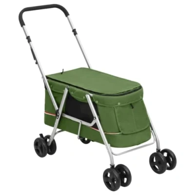Image de vidaXL Poussette pour Chien Pliante Vert 100x49x96 cm Tissu de Lin