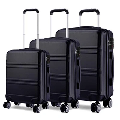 Image de Kono Set 3 Valises Voyage Rigide léger Ensemble de Bagages Trois pc 4 Roues Trolley 360 degrés Bagage Cabine (Noir)