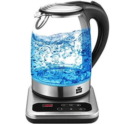 Image de ForMe Bouilloire Électrique en Verre Thermostat Réglable 1.7 LED Bleu I Contrôle de Température 40 100C Transparente Variable Fonction Maintien au Chaud Sans BPA