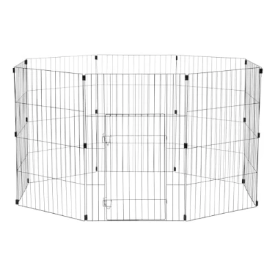 Image de Iris Ohyama, Parc, Enclos, Niche, Chenil, Cage pour Chien, Chat, Lapain, 1.7 m², 8 Panneaux /L60 x H90 cm, Porte battante, Crochet de fermeture sécurisée, Clips maintien, WPC 36, Noir